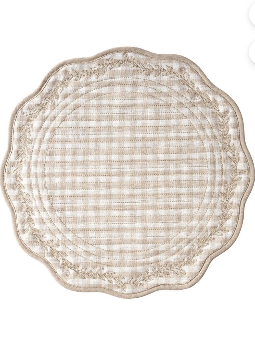 💙 6pk New Pioneer Womam Beige Mini Gingham Quilted Scalloped Placemats